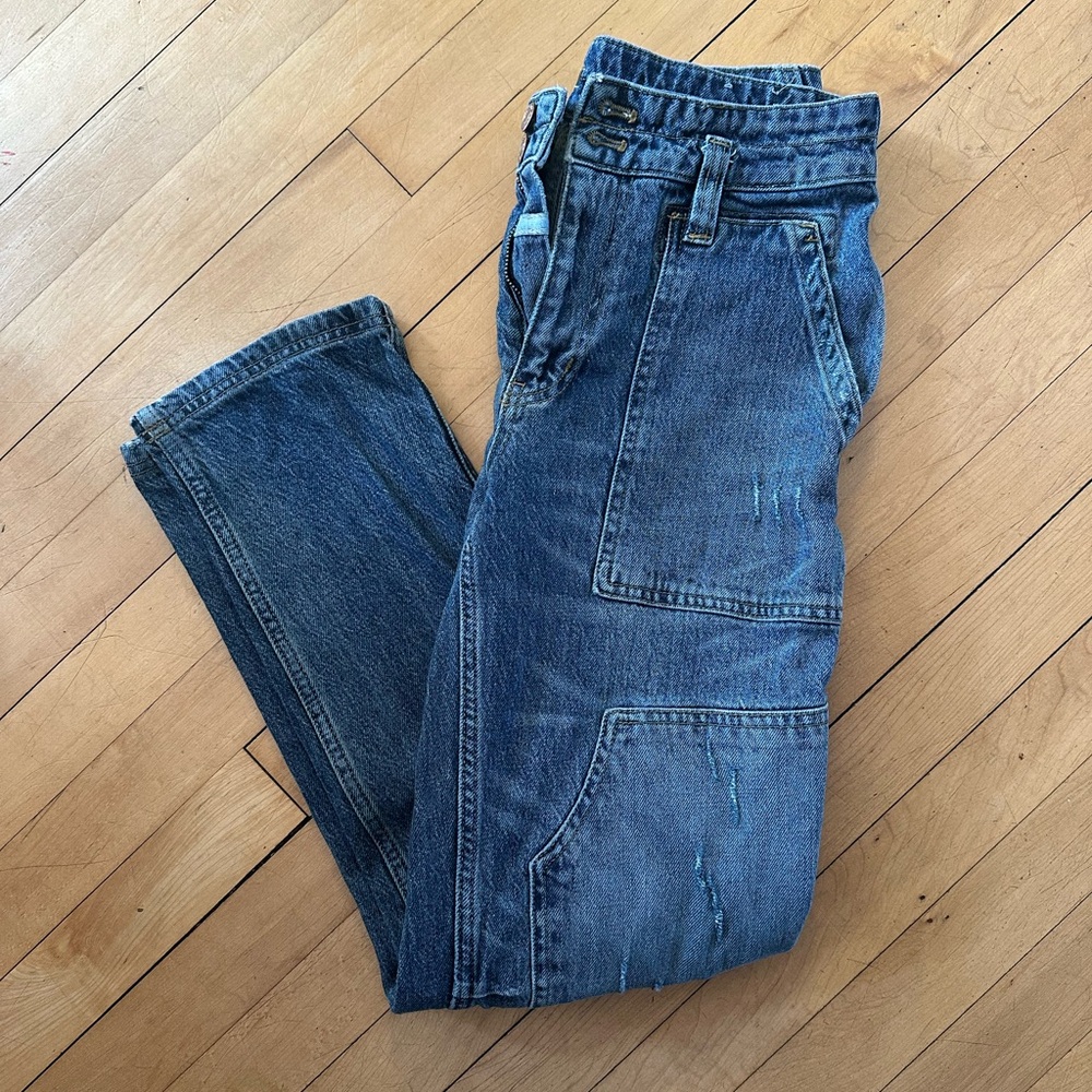 Free People Pilcro Distressed Cargo-like Blue Jeans